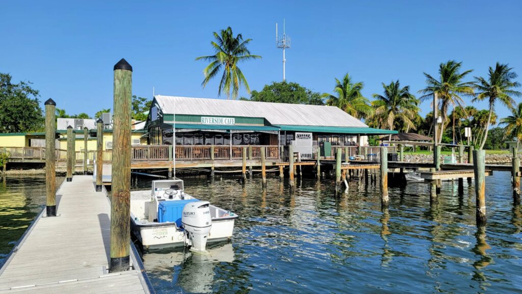 Rear dock view of the restaurant Riverside Cafe in Vero Beach Florida