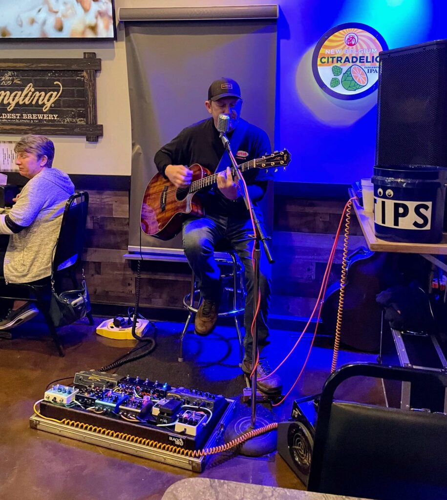 Live music by Kevin, Sandy's husband at Sandy's Grille in Sebastian, Florida, a talented musician who provides an entertaining and enjoyable atmosphere while you enjoy your meal.