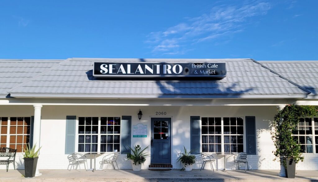sealantro british cafe & market front entrance in Miracle Mile in vero beach florida
