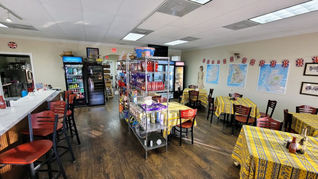dining room and market inside sealantro british cafe & market in miracle mile in vero beach florida