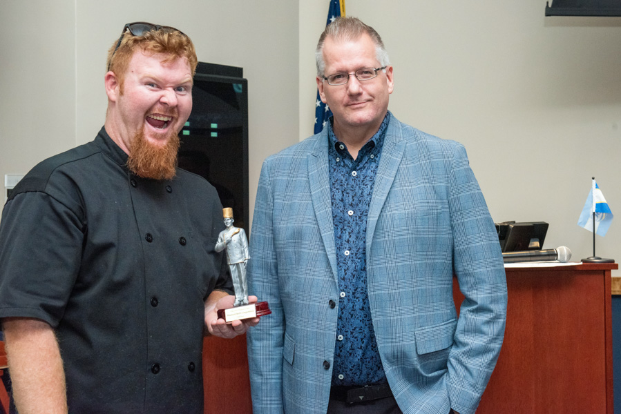 chef red bellamy and thomas miller at the awards presentation for the masterchef competition that took place at indian river state college mueller campus in vero beach florida