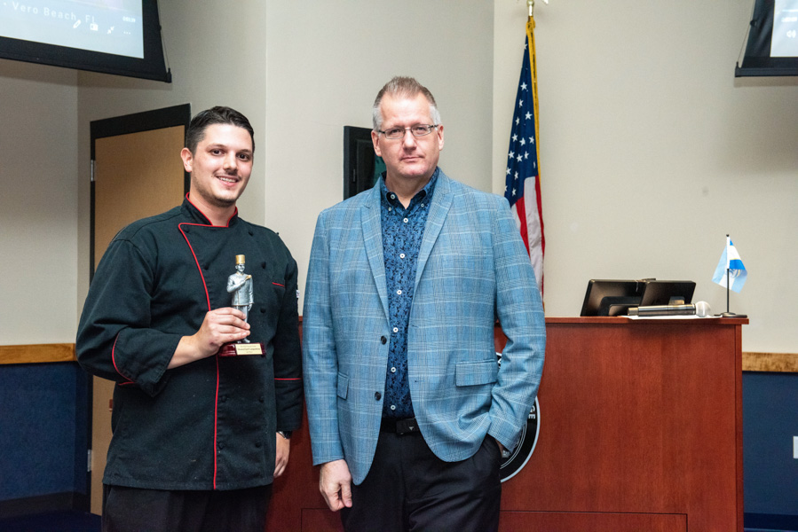 chef damon steffens and thomas miller at the awards ceremony for the treasure coast masterchef competition on the indian river state college mueller campus in vero beach florida