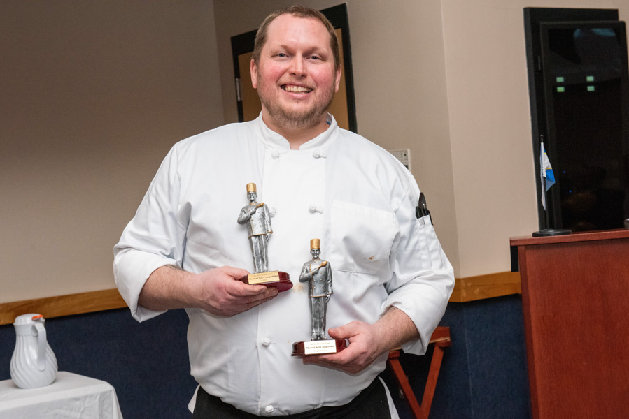 chef ted faulkner with both the 1st place and people's choice treasure coast masterchef competition tropieis on the indian river state college mueller campus in vero beach florida