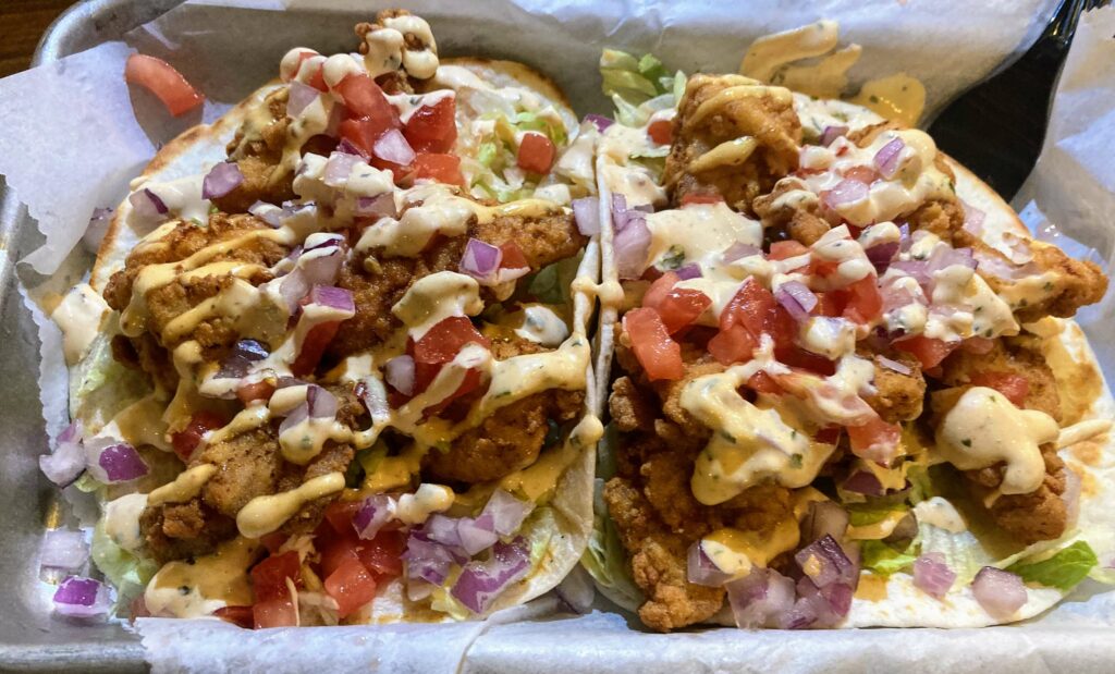 two grouper cheek tacos friday night special at taco dive downtown fort pierce location on the treasure coast of florida