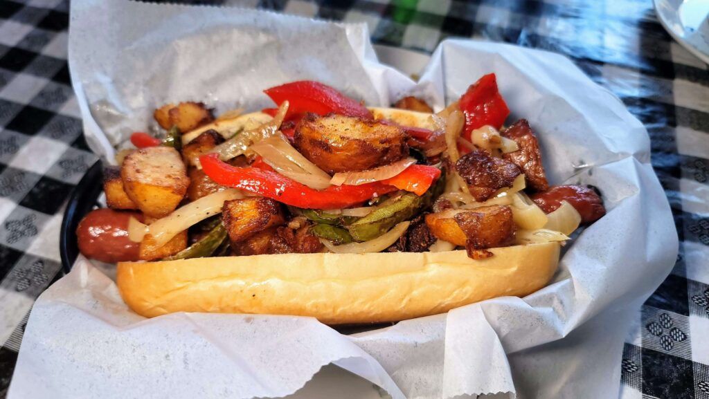 Italian Hot Dog from Baci Trattoria located in Downtown Vero Beach Florida