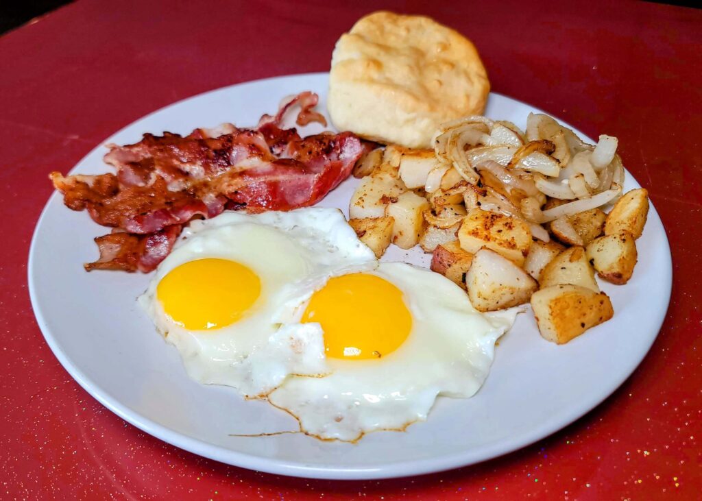 Classic breakfast plate as prepared by Waterfall restaurant located on 14th Ave in Vero Beach Florida