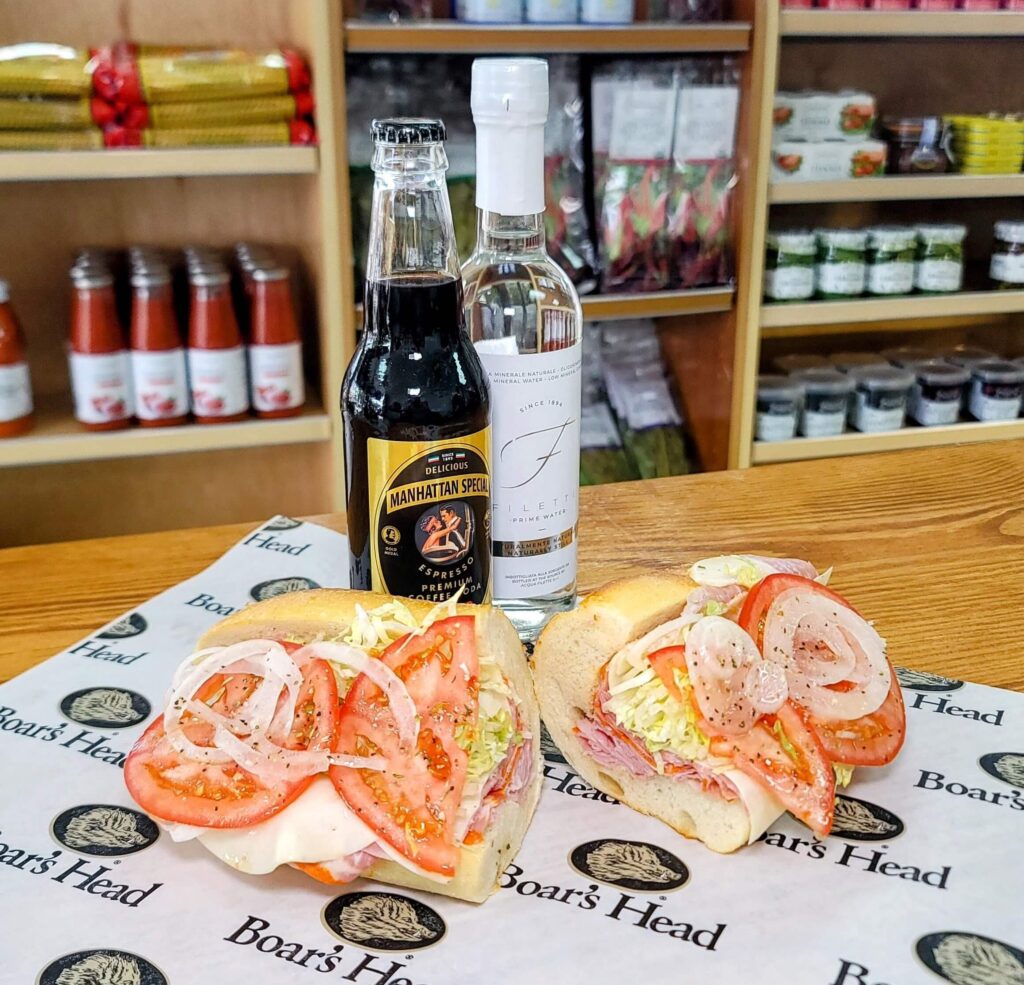 Italian sandwich and drinks as provided by Armani's Italian Market located on 14th Ave in downtown Vero Beach Florida