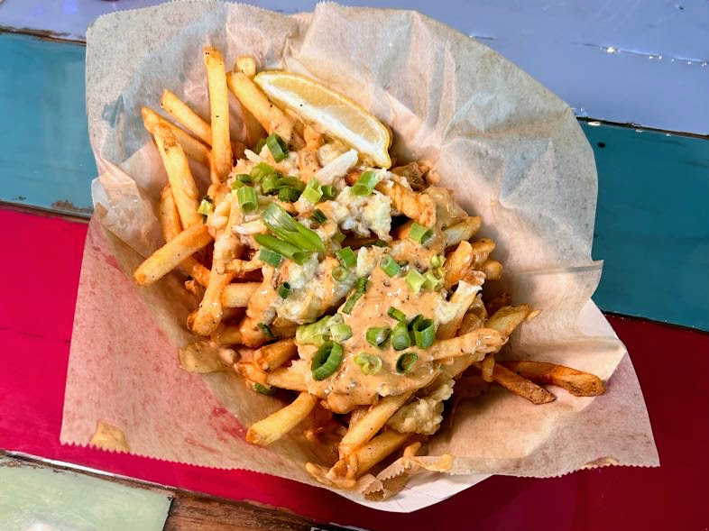 Crabby Fries as served by Island Pig & Fish restaurant located in Fort Pierce Florida