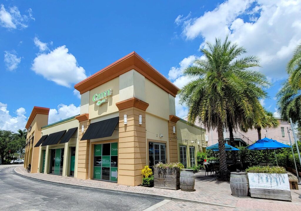 front entrance and outdoor patio for Chive restaurant located in vero beach florida