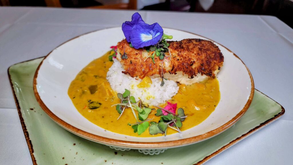 Coconut Crusted Fresh Catch, grouper, as prepared by Riverwalk Cafe & Oyster Bar located in Stuart Florida