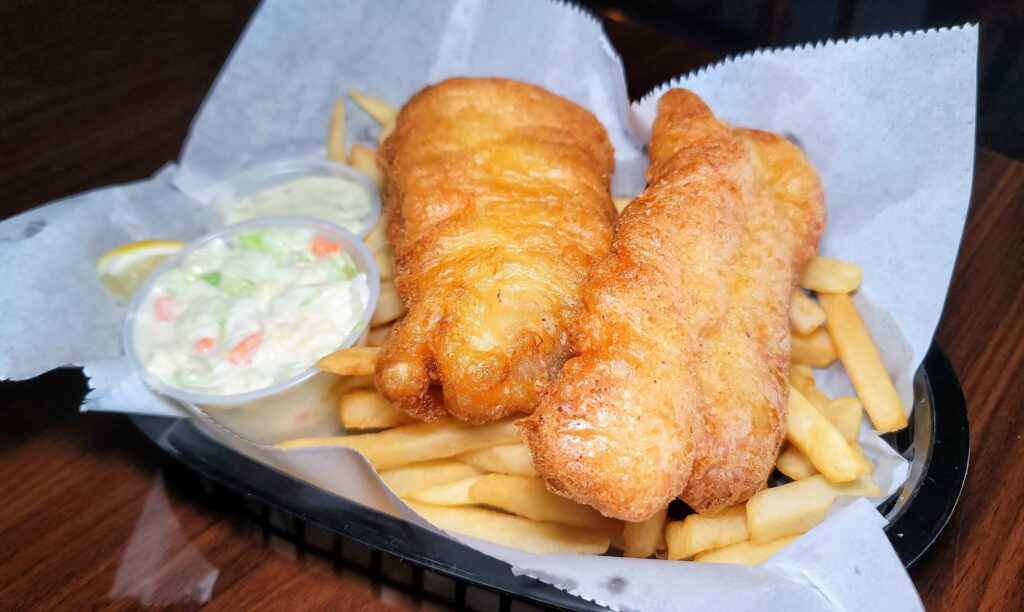 fish and chips as prepared by JJ Manning's Irish Pub located in Sebastian florida