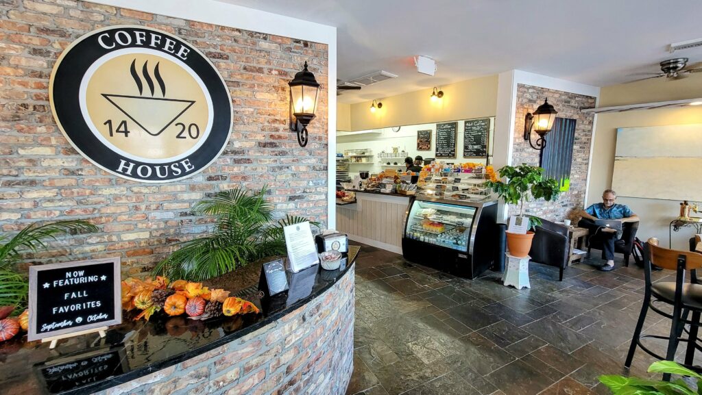 Inside front entrance and order counter at Coffee House 1420 located in Vero Beach Florida