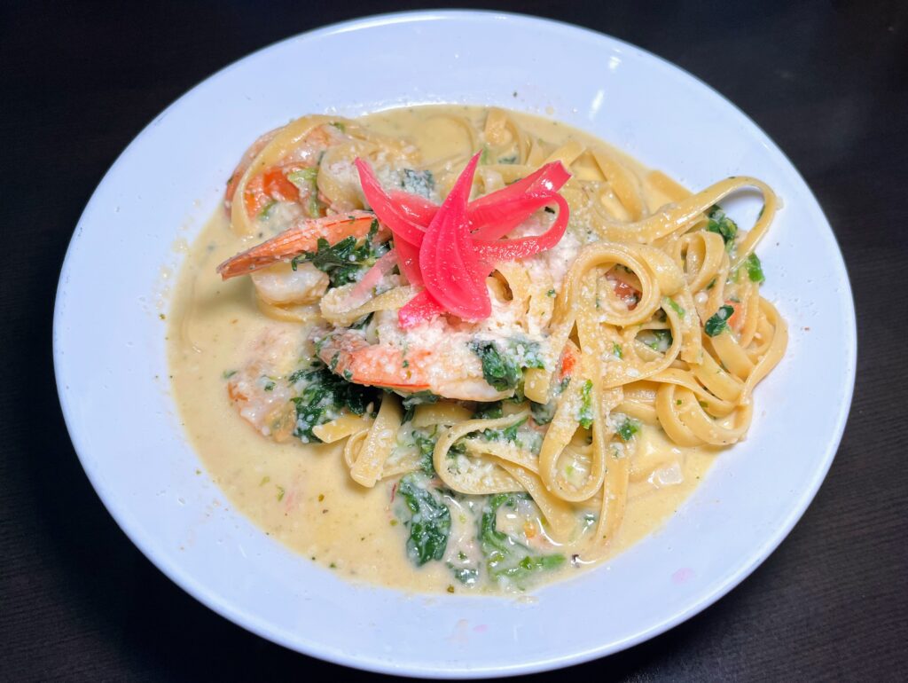 shrimp scampi dish as prepared by The Edgewood Eatery located in downtown vero beach florida