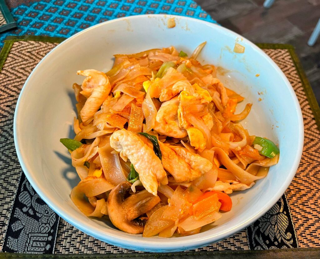 Drunken Noodles with Chicken as prepared by Thai Smile & Sushi located in Sebastian florida