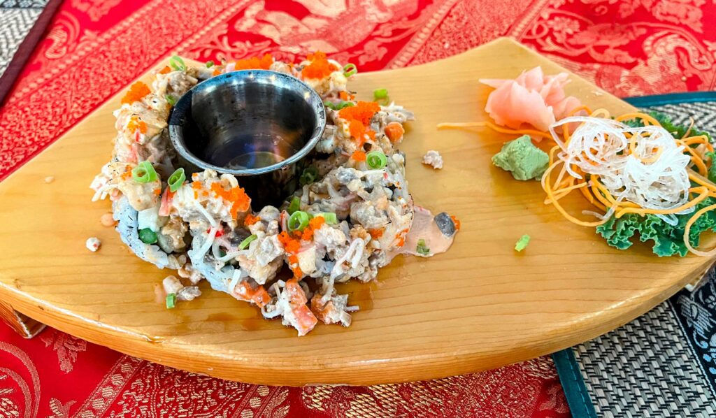 Volcano Roll as prepared by Thai Smile & Sushi located in Sebastian florida