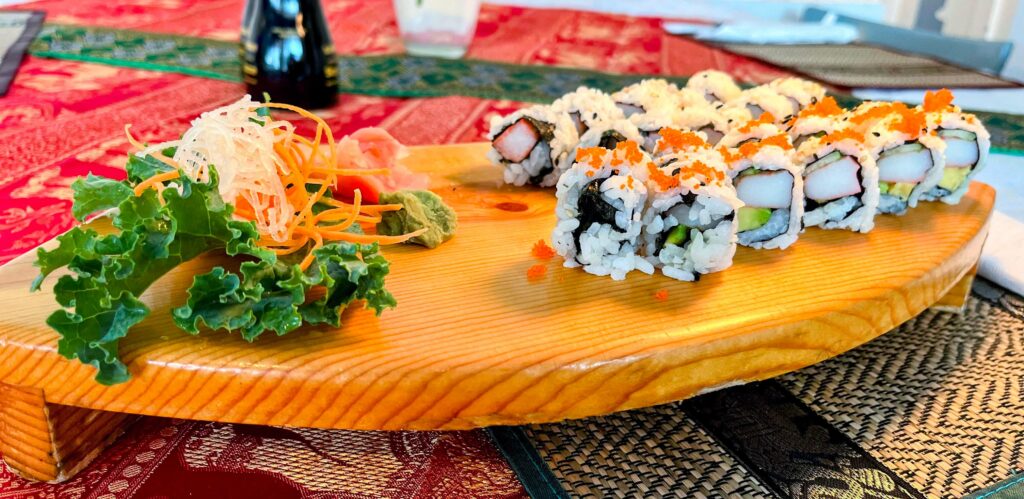 California and Crab Sushi roll as prepared by Thai Smile & Sushi located in Sebastian florida