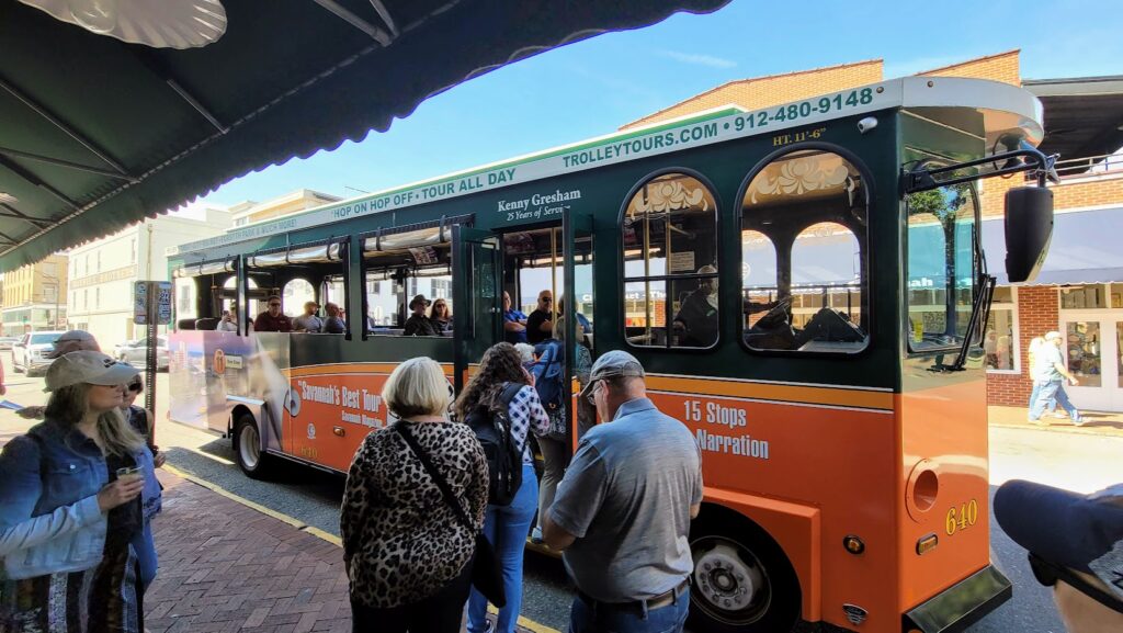The Old town trolley offers tours around the city of Savannah Georgia