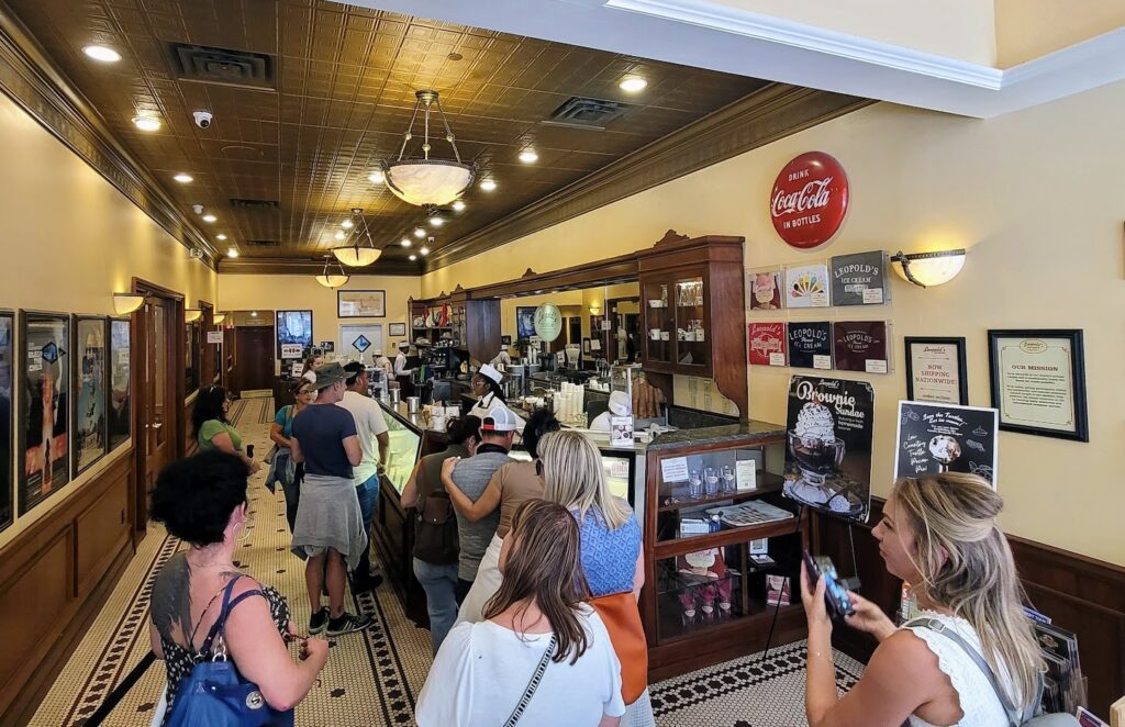 Inisde counter at Leopold's Ice Cream located in Savannah, Georgia