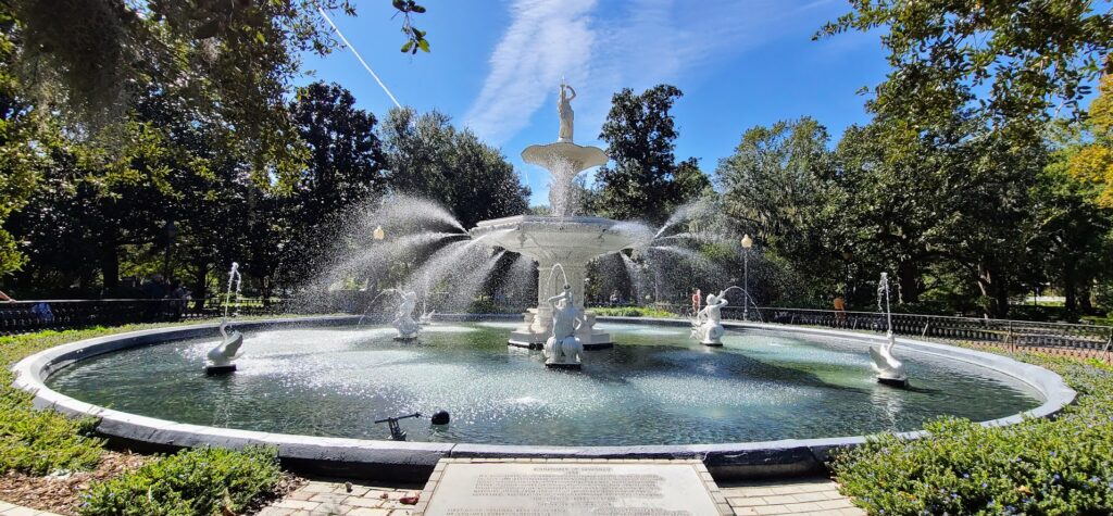 The famous historic fountain located in Forsyth Park in Savannah Georgia 