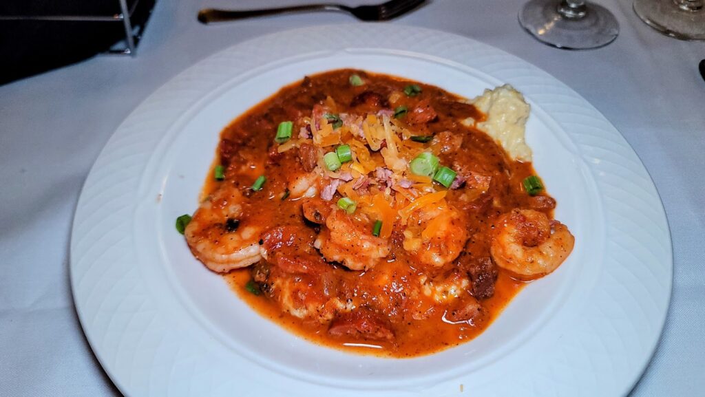 Shrimp & grits as prepared on the Spiritlines Dinner Cruise boat at the Patriot's Point in Charleston South Carolina