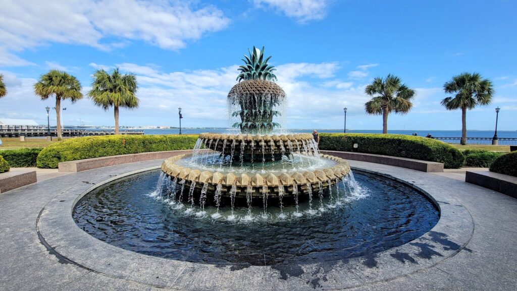 Pineapple fountain located in the historic downtown Charleston South Carolina