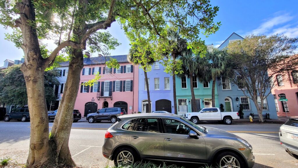 Rainbow Row located in the historic downtown Charleston South Carolina