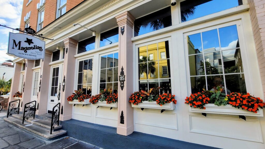 Front entrance to Magnolia's restaurant located in the historic downtown Charleston South Carolina