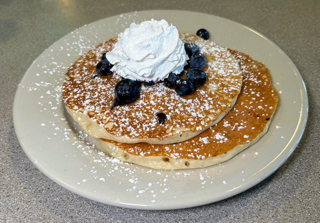 Blueberry pancakes as prepared by Captains Galley located in Fort Pierce Florida