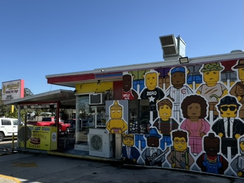 Mustard's Last Stand Exterior Hand Painted Lego Wall at Mustard's Last Stand in Melbourne, Florida