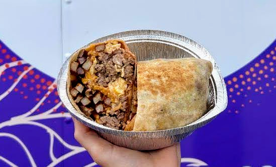 Breakfast burrito as prepared by Griddle and Grind Cafe Food Truck in Sebastian Florida