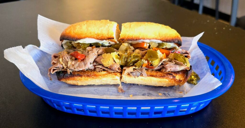 Italian beef sandwich as prepared by Pusateri's Chicago Pizza located in Stuart, Florida